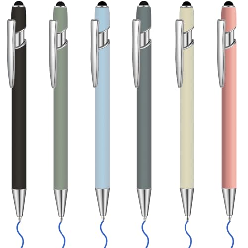 6 Pcs Blue Ink Ballpoint Pen with Stylus Tip 2 in 1 Ballpoint Pen Metal Pens Stylus Pen for Touch Screens School Office Coworkers (Moran) - color: No Blue