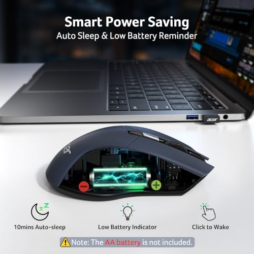 Acer Wireless Mouse for Laptop, 2.4GHz Computer Mouse 5 Adjustable 4000 DPI | Office Cordless USB Mice with USBA Receiver, 6 Buttons, Medium to Large Sized Hands Compatible with PC, Laptop, Desktop