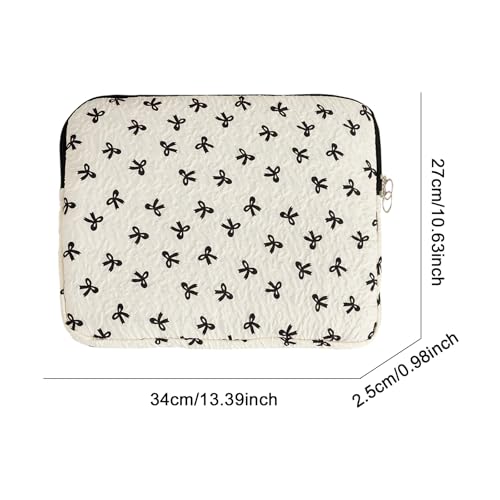 Cute Bow Laptop Sleeve 13.3 Inch, Puffy Quilted Protective Case with Bowknot, Aesthetic Padded Computer Cover Compatible with Mac-Book Air Pro, iPad - color: Black White