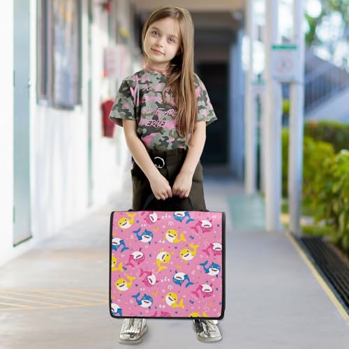 3 Ring Zipper Binder with Shoulder Strap Shark Cartoon Pink 2 Inch Zippered Binder Bag 500 Sheet Capacity Multi Pockets for School Supplies - color: Multi20