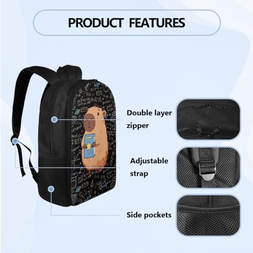 Capybara Backpacks for Boys with Lunch Box Pencil Case and Water Bottle Holder 4 PCS Set, 3rd Grade Boys Backpack Bookbag Accessories Sets for Kids Back to School Multifunctional Use - color: Cool Capybara