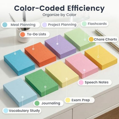 Koogel 180PCS Large Blank Index Cards 5x8, 9 Neon Colors Flash Cards | Notecards for Back To School, Learning Studying Classroom Office Note Taking Recipes Supplies - size: 5x8, style: Unlined