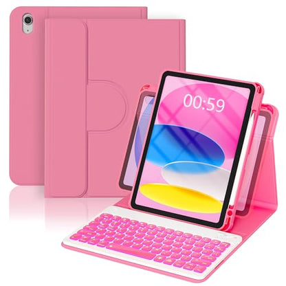 YBING for iPad A16 Case with Keyboard /11th Gen (2025) & iPad 10th Gen 10.9” (2022), 7-Color Backlit Detachable Keypad, 360° Rotating Magnetic Cover with Pencil Holder (Watermelon Red) - color: Watermelon Red