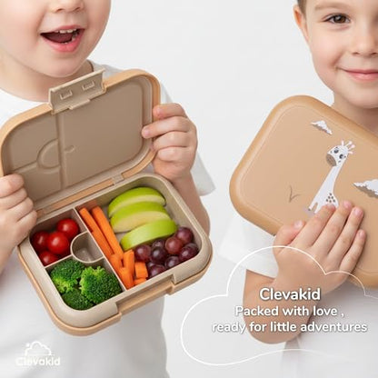 Bento Midi Lunch Box with carrying handle – 4 No-Mix Compartments | Microwave & Dishwasher Safe,Removable Tray | 900ML OZ (Pink Dark Powder ClevaRaff Friend) - color: Pink Dark Powder ClevaRaff Friend