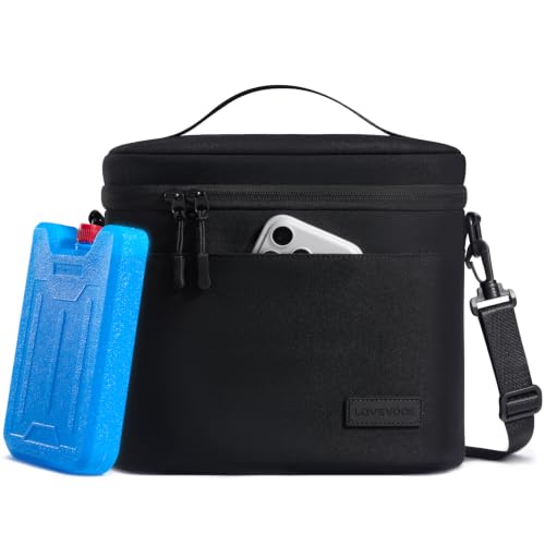 LOVEVOOK Insulated Lunch Box for Women Men, Reusable Lunch Bag for Work Picnic Beach College School, Leakproof Cooler Bag with Shoulder Strap & Ice Pack, Lunch Box/Bag for Mom Teacher Kids Girl Boy - color: Black, size: 13L