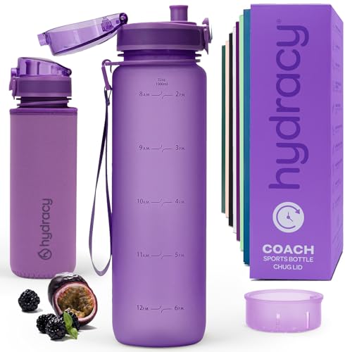 Hydracy Water Bottle with Time Marker - Large 32 oz BPA Free Tritan Plastic Bottle with No Sweat Sleeve, Leakproof, Ideal for Gym, Sports & Outdoors | Leak Proof Gym Bottle with times to drink and no sweat Sleeve - Ideal for Fitness Sports & Outdoors - co