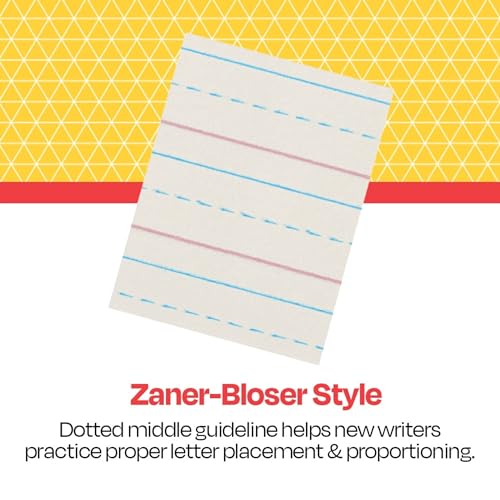 School Smart Zaner-Bloser Writing Paper,Handwriting Practice Lined Paper,Grade 3 Learning,1/2 Inch Rule,8 x 10-1/2 Inches,500 Sheets,(Pack of 10) - size: 8" x 10.5" (Pack of 10), style: 1/2 Inch Ruled