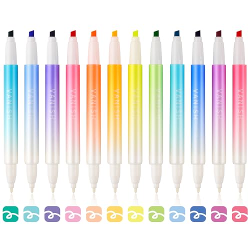 HANKU 12 Pack Cute Erasable Highlighters, Dual Tip Markers for Journaling | Erasable Marker Pens, 12 Assorted Colors, Chisel Tip Smooth Writing, for Journaling Planner Back to School Office Supplies - color: 12 Colors