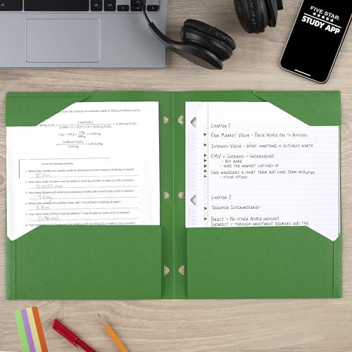 Five Star 2-Pocket Folder, Plastic Folder with Stay-Put Tabs, Fits 3-Ring Binder, Holds 8-1/2" x 11" Paper, Forest Green (333420E-ECM) - color: Forest Green