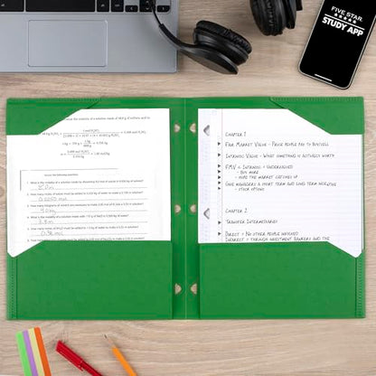 Five Star 2-Pocket Folder, Plastic Folder with Stay-Put Tabs, Fits 3-Ring Binder, Holds 8-1/2" x 11" Paper, Forest Green (333420E-ECM) - color: Forest Green