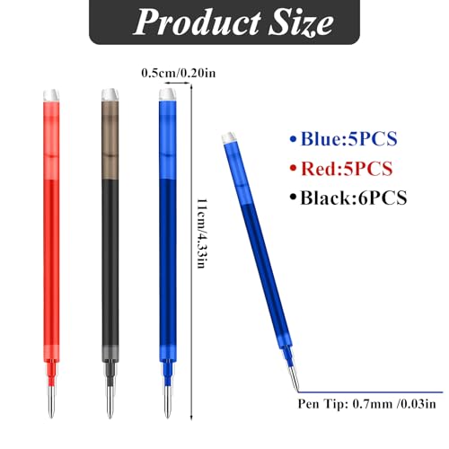 0.7 mm Erasable Gel Ink Pen Refills Compatible with Frixion Friction, Smooth Writing Multicolor Retractable Fine Point Pen Refill for School Office Home Art (Blue &Black &Red, 16) - style: Blue &Black &Red