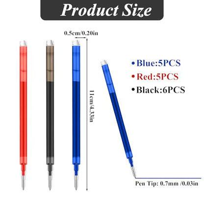 0.7 mm Erasable Gel Ink Pen Refills Compatible with Frixion Friction, Smooth Writing Multicolor Retractable Fine Point Pen Refill for School Office Home Art (Blue &Black &Red, 16) - style: Blue &Black &Red