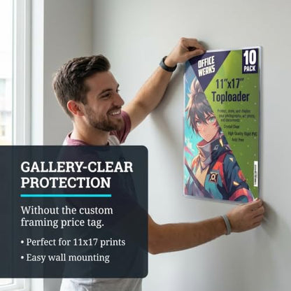 Performore 11" x 17" Heavy Duty Rigid Print Crystal-Clear Protectors Sheet Toploader Frame - Hold, Protect, Store, Display Photographs, Prints, Documents, and Page Protectors (10 Pack) - style: 10-Pack