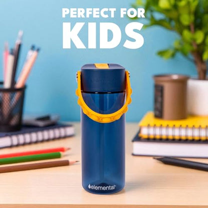 Elemental Water Bottles for Kids - Splash Kids Water Bottle for School with Pop-it Handle - BPA Free Tritan Plastic Water Bottle with Straw Leak Proof when Spout is Closed - Midnight Sun - 18oz - color: Midnight Sun 18oz