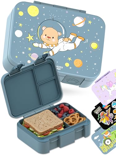 BEARFOOT Kids Lunch Box with Compartments – Compact & Lightweight | Leak-Proof, BPA-Free, Dishwasher Safe | Hand-Drawn Design for Preschool, School, Travel (Astro Bear Blue, 2.75 Cups) - color: AstroBear-Blue, size: 2.75 Cups