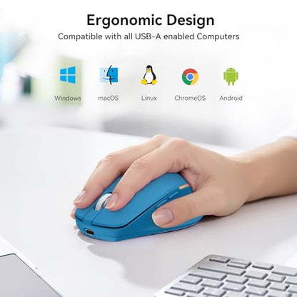 TECKNET Wireless Mouse Jiggler, Rechargeable Mouse with Built-in Mouse Mover, 6 Adjustable DPI & 14 LED Modes, Silent Click, Undetectable Random Movement Keeps Computer Awake for Laptop/PC/Mac- Blue - color: Blue