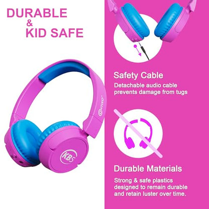 Contixo KB-5 Kids Headphones - Over The Ear Foldable Bluetooth Wireless Headphone for Kids - 85dB with Volume Limited - Toddler Headphones for Boys and Girls (Pink + Blue) - color: Pink