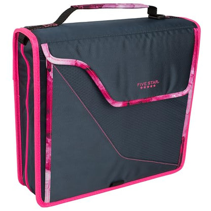 Five Star Zipper Binder, 3 Inch 3-Ring Binder with D Rings, Removable Padded Case, 5-Tab Expanding File and Multi-Use Strap, 850 Sheet Capacity, Navy/Pink (292960D) - color: Navy/Pink, size: 3 Inch