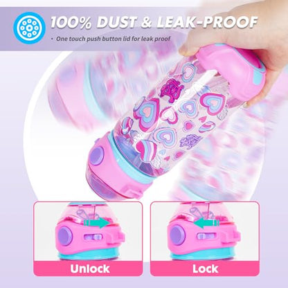 Kids Water Bottle with Straw/Lanyard for School Kids Girls Boys, 22oz BPA Free Child Drinking Water Bottle One-Click-Open Leak-Proof Locking Flip Lid for School Sport Travel - color: H08. Heart