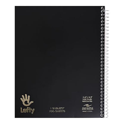 Roaring Spring Lefty Spiral Notebook, Wide Ruled One Subject Left Handed Notebook, 10.5" x 8.5", 100 Sheets, Assorted Color Covers