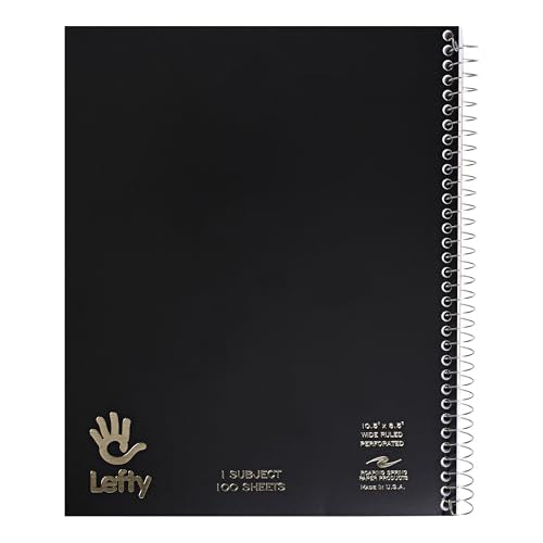 Roaring Spring Lefty Spiral Notebook, Wide Ruled One Subject Left Handed Notebook, 10.5" x 8.5", 100 Sheets, Assorted Color Covers
