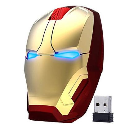 Wireless Iron Man Mouse 2.4G Optical Computer Mouse for Desktop Laptop PC Mac (Gold) - color: Gold