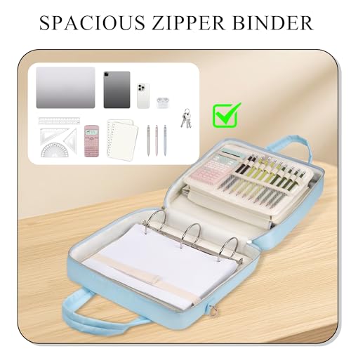 Zipper Binder | 3 Inch O-Ring, 600 Sheet Capacity Trapper Keeper with Shoulder Strap & Handle, Binder Bag with Multiple Storage Pockets, Fits 13" Laptop (Blue) - color: Blue