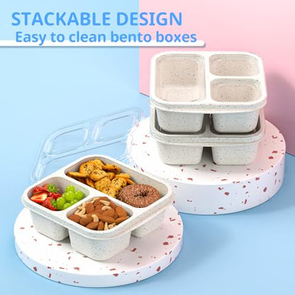 Snack Boxes (3 Pack) - Stackable Bento Boxes with 3 Compartments, Meal Prep Containers Reusable, Lightweight Lunch Containers for Kids and Adults, BPA Free (Off White) - color: Off White