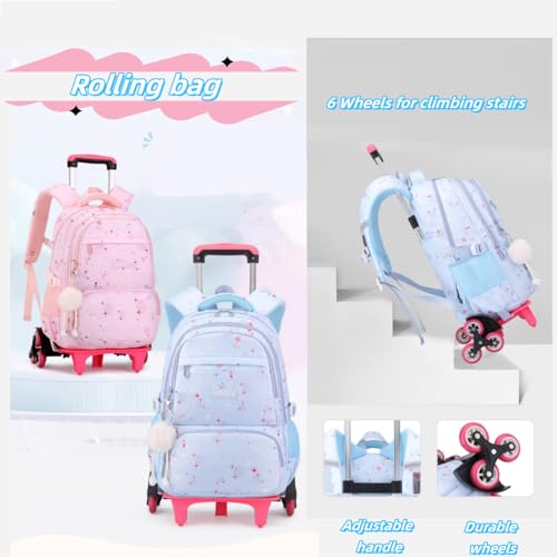 Purple Star Print Rolling Backpack for Girls Kids Backpack with Wheels Roller Bookbag Trolley School Bag Wheeled Bag - color: 2 Wheels 05 Purple, style: 2 Wheels