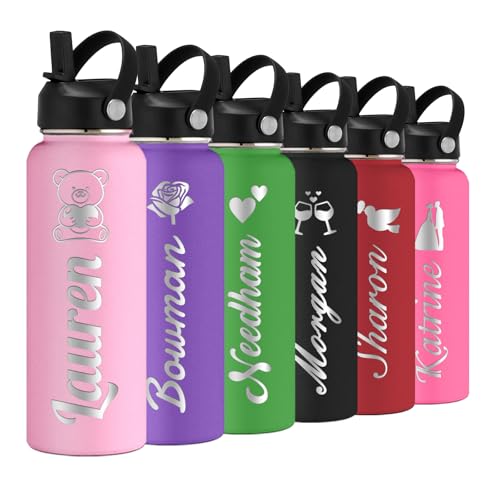 Personalized Water Bottle with Straw Lid for School,Custom Engraved Insulated Stainless Steel Sports Water Bottle with Name for Girls Boys Women Men(24oz/32oz/40oz,12 Colors) - color: Pink, style: Valentine's Day