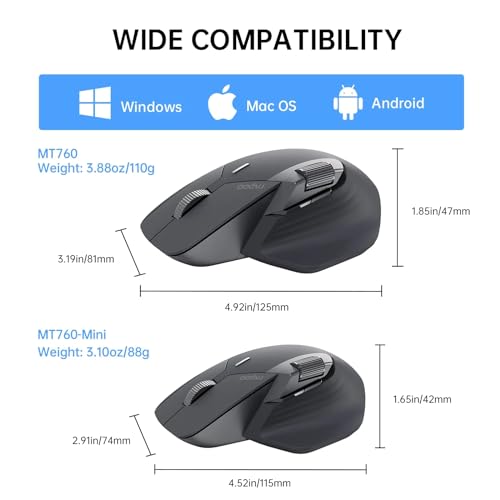 Rapoo MT760Mini Bluetooth Wireless Mouse - Bluetooth 5.0 and 2.4GHz Multi-Mode Connection, Support 4 Devices, M+ Cross Computer Technology, 11 Programmable Buttons, Matte Black - color: Matte Black, size: Mini