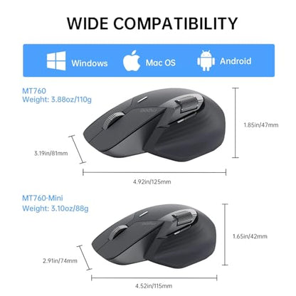 Rapoo MT760Mini Bluetooth Wireless Mouse - Bluetooth 5.0 and 2.4GHz Multi-Mode Connection, Support 4 Devices, M+ Cross Computer Technology, 11 Programmable Buttons, Matte Black - color: Matte Black, size: Mini