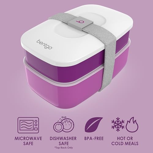 Bentgo Classic - Adult Bento Box, Stackable 3-Compartment Lunch Box with Removable Utensil Set and Sealing Strap, BPA-Free, Food Container Ideal for Meal Prep, Work, and On the Go (Purple) - color: Purple