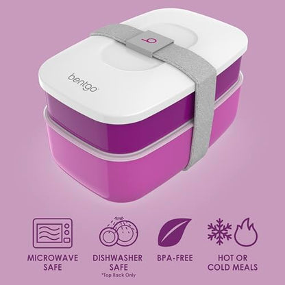 Bentgo Classic - Adult Bento Box, Stackable 3-Compartment Lunch Box with Removable Utensil Set and Sealing Strap, BPA-Free, Food Container Ideal for Meal Prep, Work, and On the Go (Purple) - color: Purple