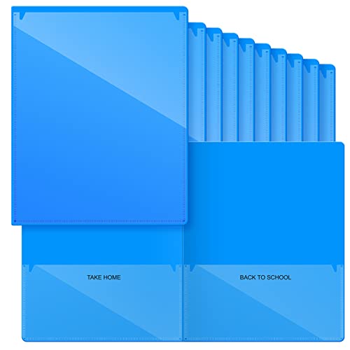 Henoyso 48 Pcs Plastic Take Home Folders with 2 Pockets Parent Teacher Classroom Communication Homework Folder for Students Parent Teacher Connector(Blue) - color: Blue