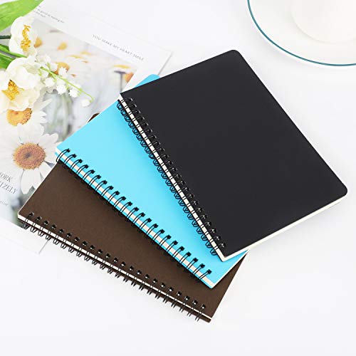EUSOAR Spiral Ruled Notebook, A5 3packs 5.5"X8.3" 120 Pages Lined Travel Writing Notebooks Journal, Memo Notepad Sketchbook, College Office Business Diary Ruled Spiral Book Journal-3 Colors Covers - color: Black, Blue, Coffee, size: 3 Packs