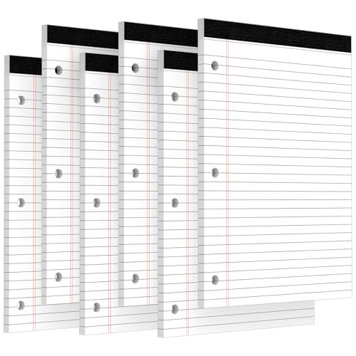 3 Hole Legal Pad 8.5 x 11, 6 Pack White Note Pads, Wide Ruled Notepads | 30 Sheets/Pack, Notebook Paper for Binder, Writing Paper Pads, 3 Rings Notepads , Lined Paper 8.5x11, Sturdy Back - style: 6 Pack-30 Sheets/Pad-White
