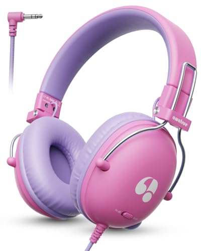 awatrue Kids Headphones, 74/85dB Safe Volume Limit, Stereo Sound, Wired On-Ear Headphones for Kids Boys Girls, 3.5mm Jack for Tablet, iPad, Kindle, YOTO Player, Airplane Travel, Pink - color: Pink-Purple