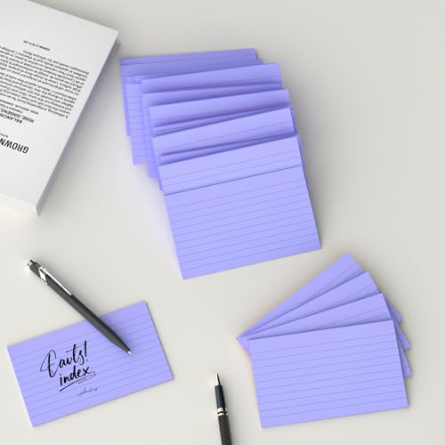 250 Count Index Cards 3x5 Inch 180gsm, Heavy Weight Purple Color Flash Card (50 Sheets Each), Note Taking for Students, Teachers, Professionals, Study Note Cards for Office Home School - color: Purple