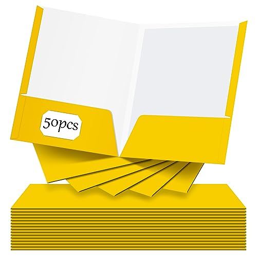 Jutom 50 Pcs 2 Pocket Glossy Paper Folders Glossy Paper Laminated Portfolios, Letter Size, Presentation Folders with Pockets for Office Teacher Worker Supplies(Yellow Color) - color: Yellow Color