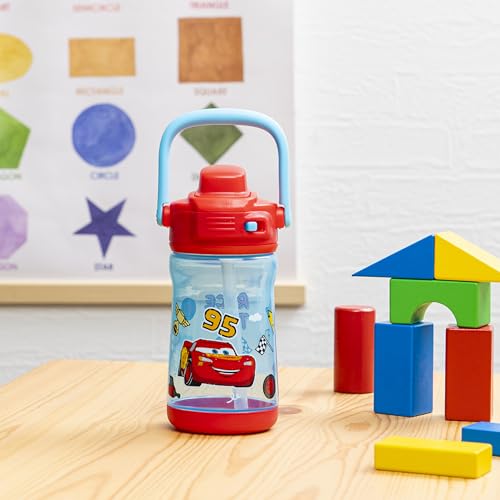 Zak Designs Disney Pixar Cars Beacon Kid Water Bottle for Travel or At Home, 12oz Plastic is Durable and Leak-Proof with Liquid Lock Spout, Cover, Carry Handle, Protective Base (Lightning McQueen) - color: Disney Pixar Cars (Lightning McQueen)