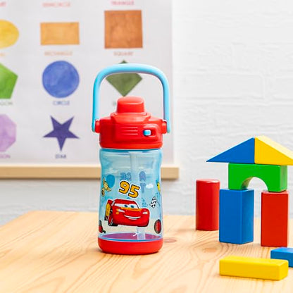 Zak Designs Disney Pixar Cars Beacon Kid Water Bottle for Travel or At Home, 12oz Plastic is Durable and Leak-Proof with Liquid Lock Spout, Cover, Carry Handle, Protective Base (Lightning McQueen) - color: Disney Pixar Cars (Lightning McQueen)