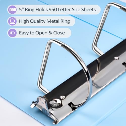 Sooez BinderX Extra Durable 5 Inch 3 Ring Binder, D-Ring Large Binder, Holds 950 Sheets of 8.5x11 Paper, Customizable View Cover with Inside Pockets, Heavy Duty 3 Ring Binder for School, Light Blue - color: Light Blue, size: 5 inch