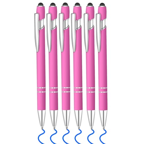 6 Pcs Blue Ink Ballpoint Pen with Stylus Tip 2 in 1 Ballpoint Pen Metal Pens Stylus Pen for Touch Screens School Office Coworkers (Hot Pink) - color: No Pink