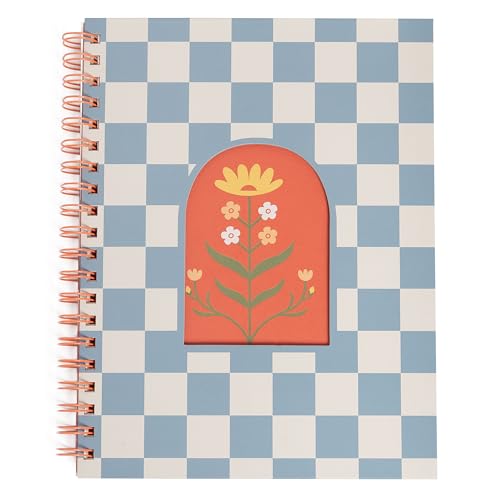 Pearhead Retro Floral Checkerboard Spiral Notebook, Groovy Hardcover Journal for Women – 100 GSM Thick Lined Pages, Lay Flat Double-Coil Binding, Cut-Out Window Cover, Tear-Away Perforations, Boho Folk Art Gift, 8x10.5 - color: Floral Checkerboard Spiral