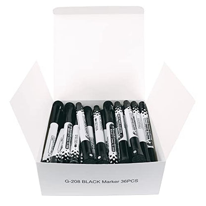 Glassboard Studio Black Fine Tip Dry Erase Markers Bulk 36-Pack with Magnetic Eraser Cap and Low Odor Ink for White Boards at School, Work, or Home