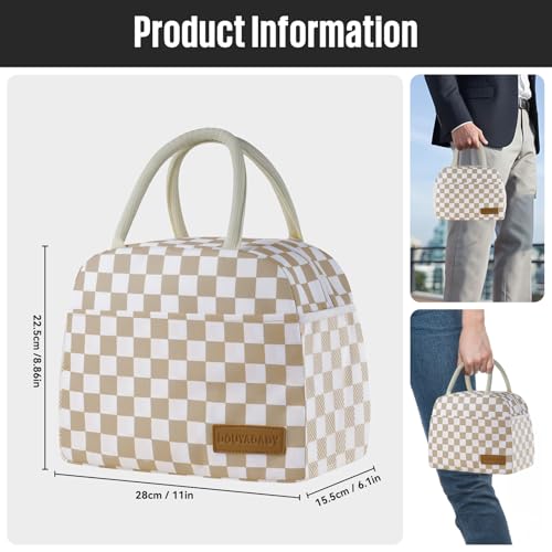 Lunch Bag Women/Men Lunch Box Women/Men (Khaki+White Checkerboard) | Spacious Lightweight Waterproof Sturdy Durable Great Value For Office Work School Picnic Travel - color: Khaki+White Checkerboard