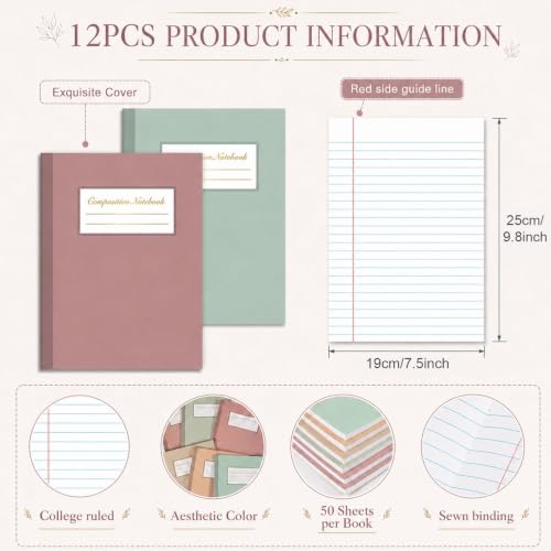 12 Pack Large Composition Notebooks Bulk 9.8 × 7.5 in Wide Ruled Hard Cover Composition Book Assorted Marble Journal College Ruled Paper for Adult Student College Office Back to School Supply(Morandi) - size: 12 Pack, style: Morandi