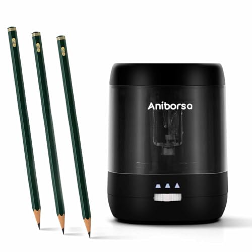 Electric Pencil Sharpener, USB & Battery Operated, Adjustable Nibs, Automatic Pencil Sharpener for Kids, Classroom, School, Home, Office, Black