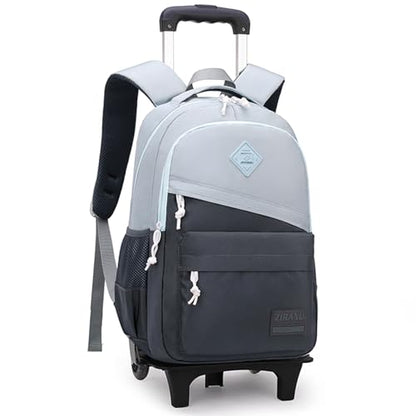 Mfikaryi Rolling Backpack, Wheeled Backpack for Boys & Kids, 20L Capacity, Grey, Adjustable, Water Resistant - color: A-2 Wheels-Grey, size: 2 Wheels
